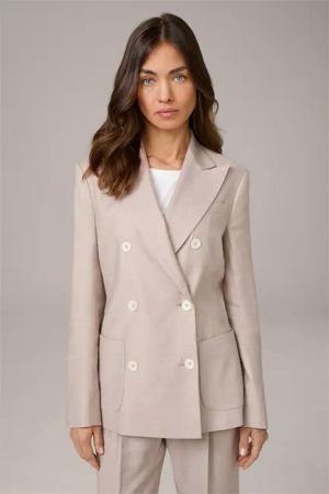 Leinenstretch-Doppelreiher-Blazer mit Rückenraffung in Taupe