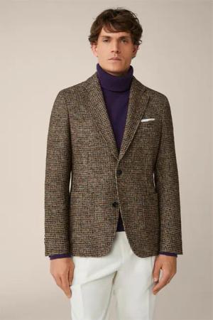 Schurwollmix-Sakko Giro in Hellbeige-Schwarz-Offwhite gemustert