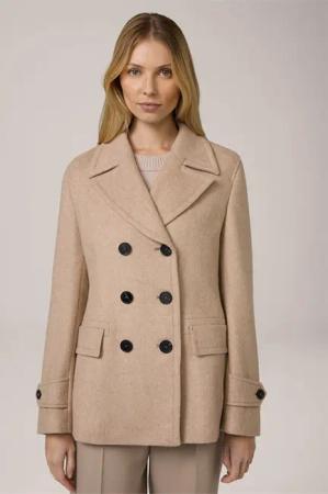 Wollmix-Caban-Jacke mit Cashmere in Beige meliert