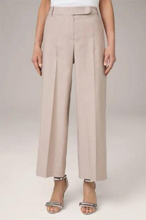 Leinenstretch-Palazzo-Hose, verkürzt, in Taupe