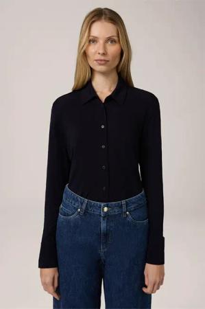 Viskose-Hemdblusenshirt in Navy