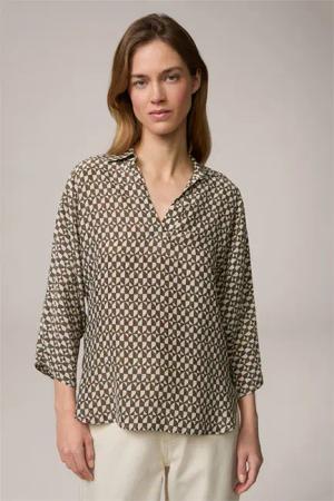 Print-Hemdblusenshirt mit Seide in Oliv-Ecru