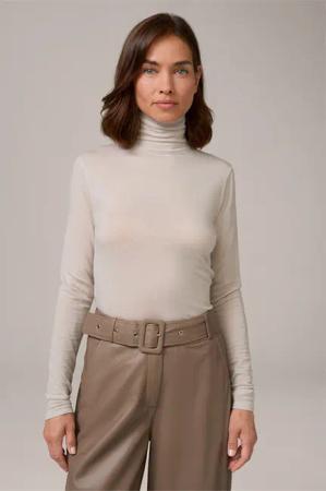 Tencel-Wollstretch-Rollkragen-Shirt in Hellbeige