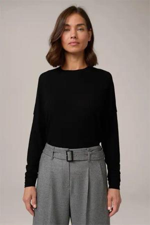 Tencel-Wollstretch-Rundhals-Shirt in Schwarz