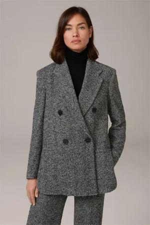 Tweed-Doppelreiher-Blazer in Schwarz-Ecru gemustert