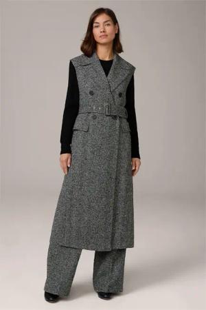 Tweed-Mantel-Weste in Schwarz-Ecru gemustert