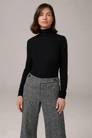 Tencel-Wollstretch-Rollkragen-Shirt in Schwarz