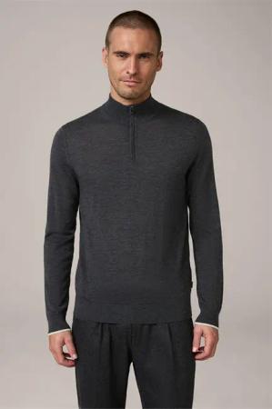 Woll-Troyer-Pullover Nando mit Cashmere und Seide in Anthrazit