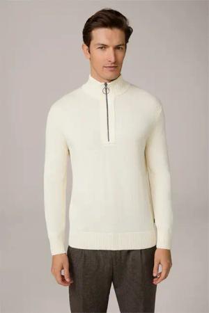 Schurwoll-Troyer-Pullover Aliko mit Baumwolle in Wollweiß