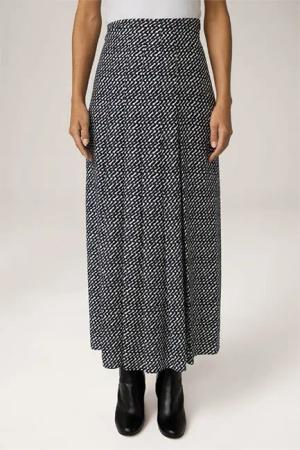 Print-Maxi-Rock aus Viskose und Seide in Navy-Ecru gemustert