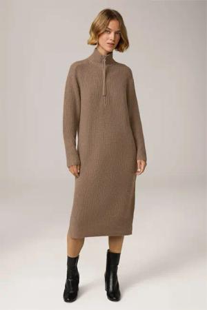 Schurwoll-Strick-Kleid mit Cashmere in Braun