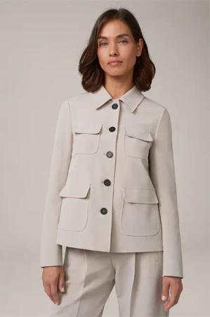 Stretch-Taft-Blazer-Jacke in Hellbeige