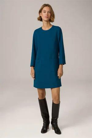 Schurwoll-Twill-Kleid in A-Linie in Petrol