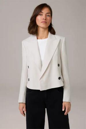 Schurwoll-Twill-Doppelreiher-Kurz-Blazer in Offwhite