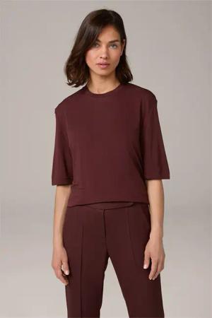 Viskose-Halbarm-Shirt in Rotbraun
