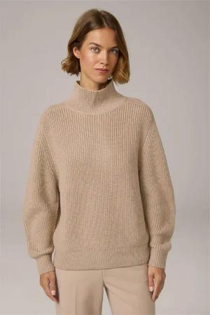 Merino-Strick-Stehkragen-Pullover in Beige