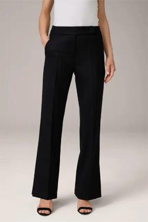 Schurwollstretch-Anzug-Hose mit Saumschlitz in Schwarz