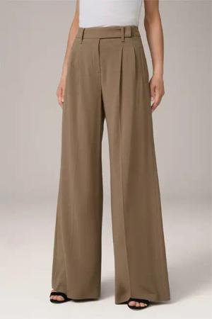 Wollcrêpe-Palazzo-Hose in Dunkelbeige