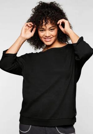 Sheego Shirt mit 3/4-Ärmeln und Rundhalsausschnitt, schwarz, Gr.52/54
