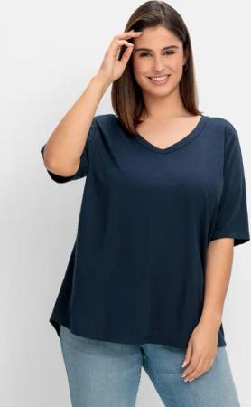 Sheego Shirt im Leinen-Mix, mit Druck hinten, nachtblau, Gr.44/46