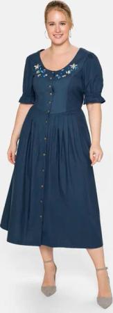 Sheego Trachtenkleid in Leinen-Optik, mit Blütenstickerei, blau, Gr.40