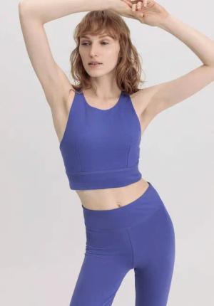 hessnatur Loungewear Bustier Highneck ACTIVE LIGHT aus Bio-Baumwolle - blau - Größe 44