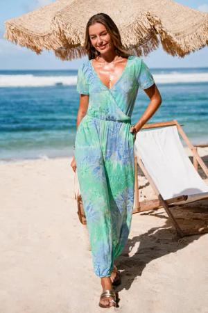 Wickel-Jumpsuit mit Batikmuster
