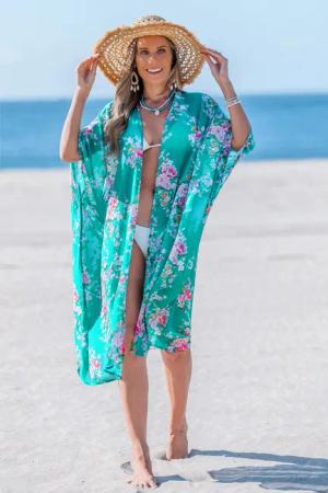 Floraler Strandkimono mit Dolman-Ärmeln