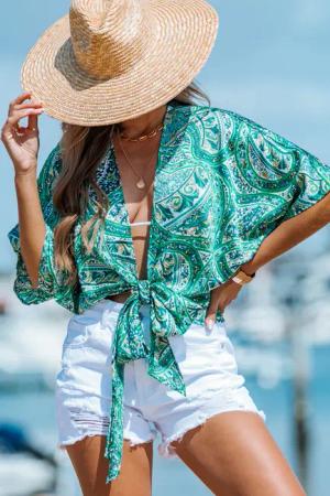 Boho Paisley Halbarm Strandtop