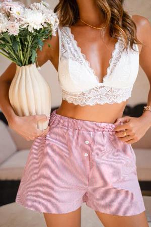 Pink Gestreifte Pyjama-Shorts