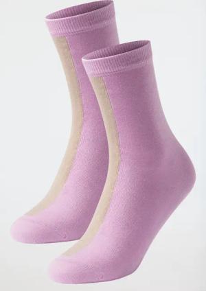 Damensocken 2er-Pack Organic Cotton Colour Blocking rosa/nude - 95/5 39/42