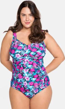 Sheego Tankini-Top mit Shaping-Einsatz, wattierte Cups, blau-pink, Gr.40E