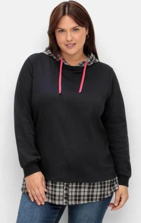 Sheego 2-in-1 Sweatshirt mit Kapuze und Bindeband, schwarz, Gr.44/46
