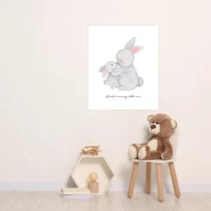 Lüttenhütt Bild mit Rahmen "oder Poster, Großer Hase und Hasenkind", Fantasy-Hase-Hasen-Tiere-Liebessprüche-Schriftzug, (1 St.), HD Premium Druck