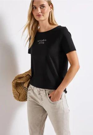 Street One Frauen T-Shirt mit Print in Schwarz, Gr: 44