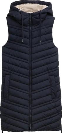 TOM TAILOR Damen Longstyle Steppweste mit Kapuze, blau, Uni, Gr. M