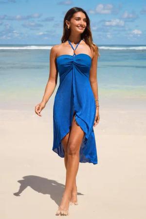 Blaues Ärmelloses Herzausschnitt Mini-Strandkleid