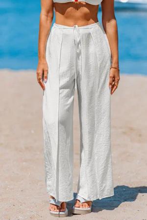 Weiße Transparente Strandhose mit Taillengürtel