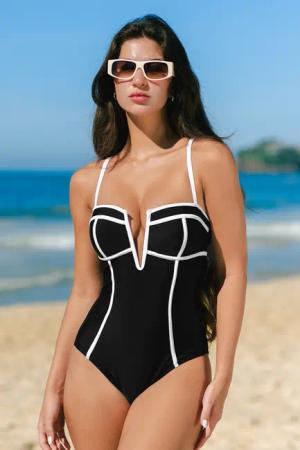 Langer Torso Badeanzug mit tiefem V-Draht