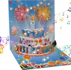 RWEUOQ Grußkarten Geburtstagskarte 3D-Pop-Up-Feuerwerk Kuchen variable