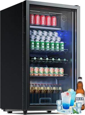 HOMALL Getränkekühlschrank BC-98A Glastür,LED-Beleuchtung,verstellebare Ablage, 79