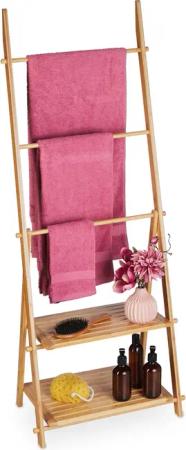 relaxdays Handtuchhalter Handtuchleiter mit 2 Ablagen