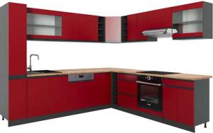 Vicco Winkelküche R-Line, Rot/Anthrazit, 257 x