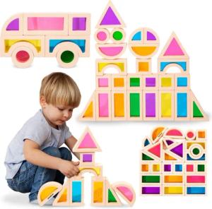 Mamabrum Lernspielzeug Regenbogen-Holzbausteine - 25 Teile,