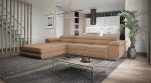 Goldstoff Ecksofa mit Schlaffunktion und Bettkasten,