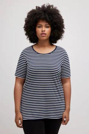 Ulla Popken Pyjamaoberteil Pyjamashirt Ringel Rundhals