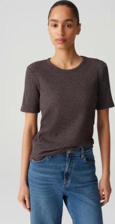 OPUS Kurzarmshirt SULCHEN aus melangiertem Rippjersey