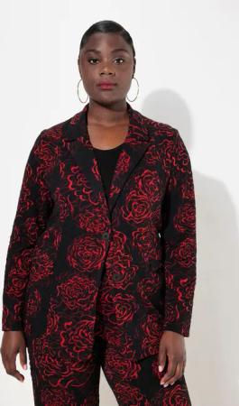 Ulla Popken Blusenblazer Jacquard-Jerseyblazer Reverskragen florales