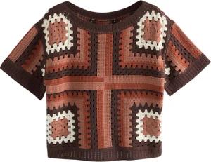 Next Kurzarmpullover T-Shirt mit gehäkeltem Ausschnitt