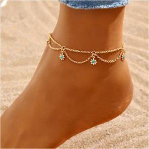 KARMA Fußkette Fußkettchen Gold Türkis Legierung